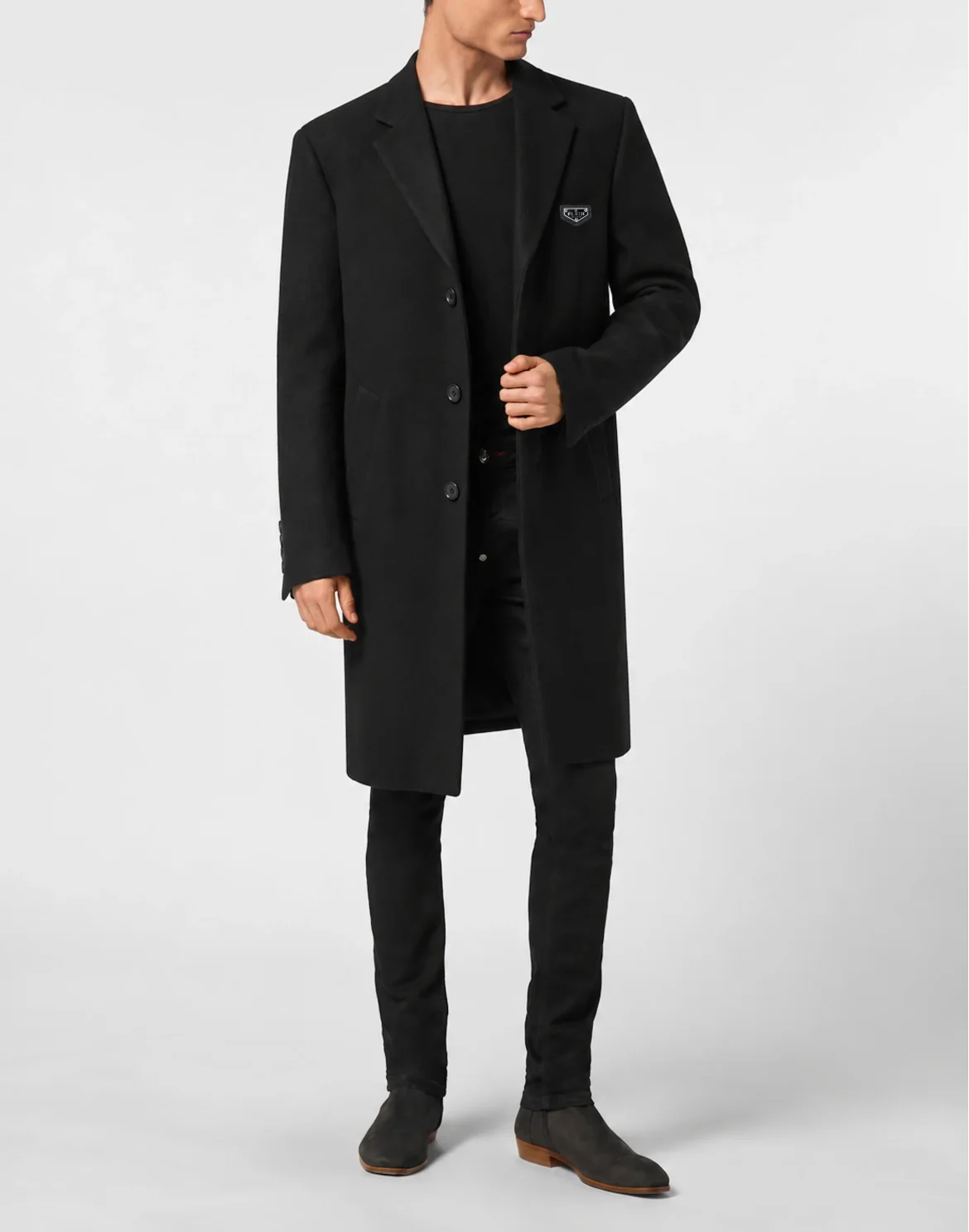 Wool Blend Tailored Coat, цвет: Черный