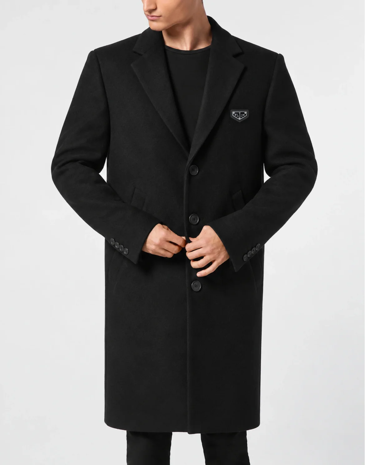 Wool Blend Tailored Coat, цвет: Черный