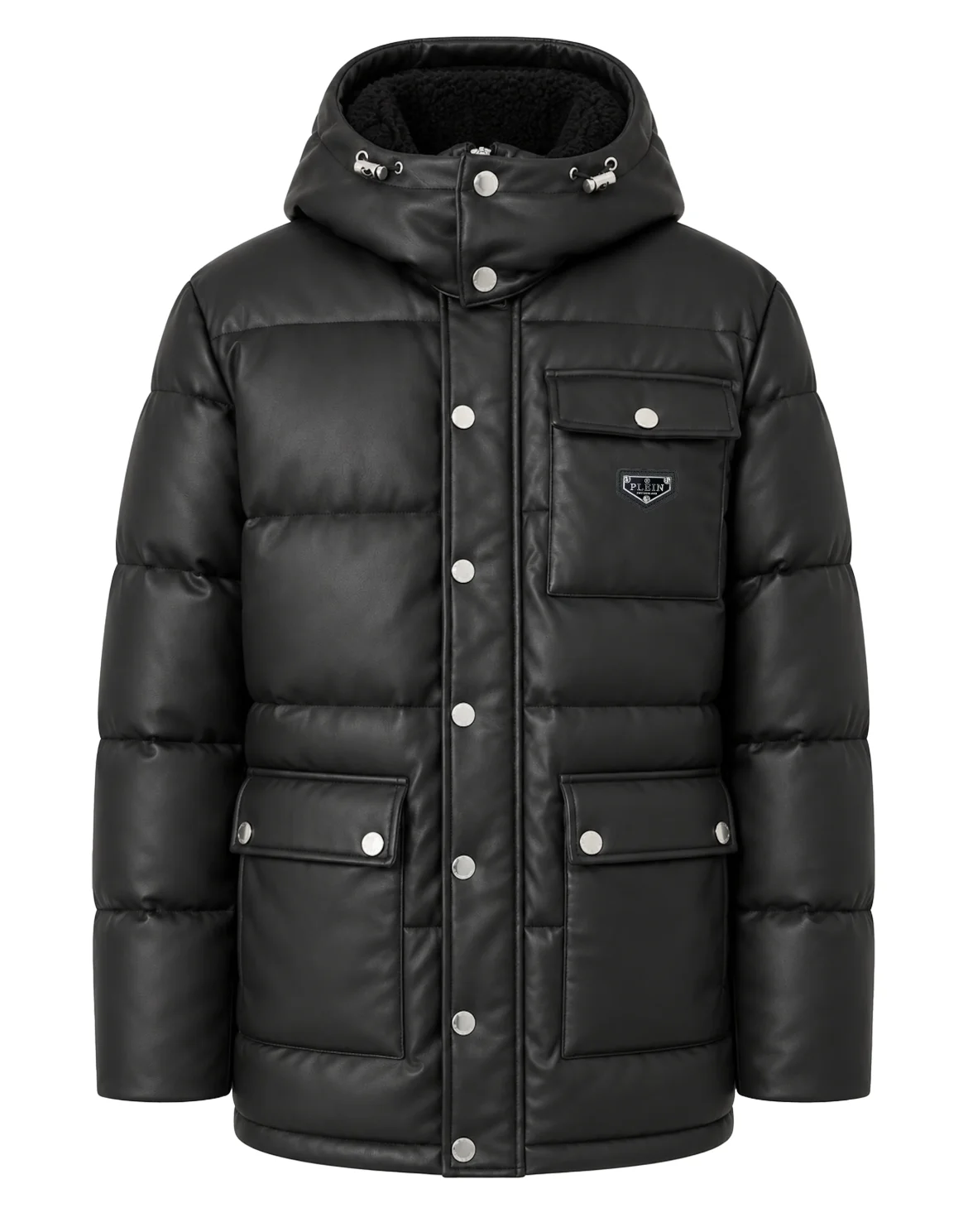 Eco Leather Titan Quilted Puffer Jacket, цвет: Черный