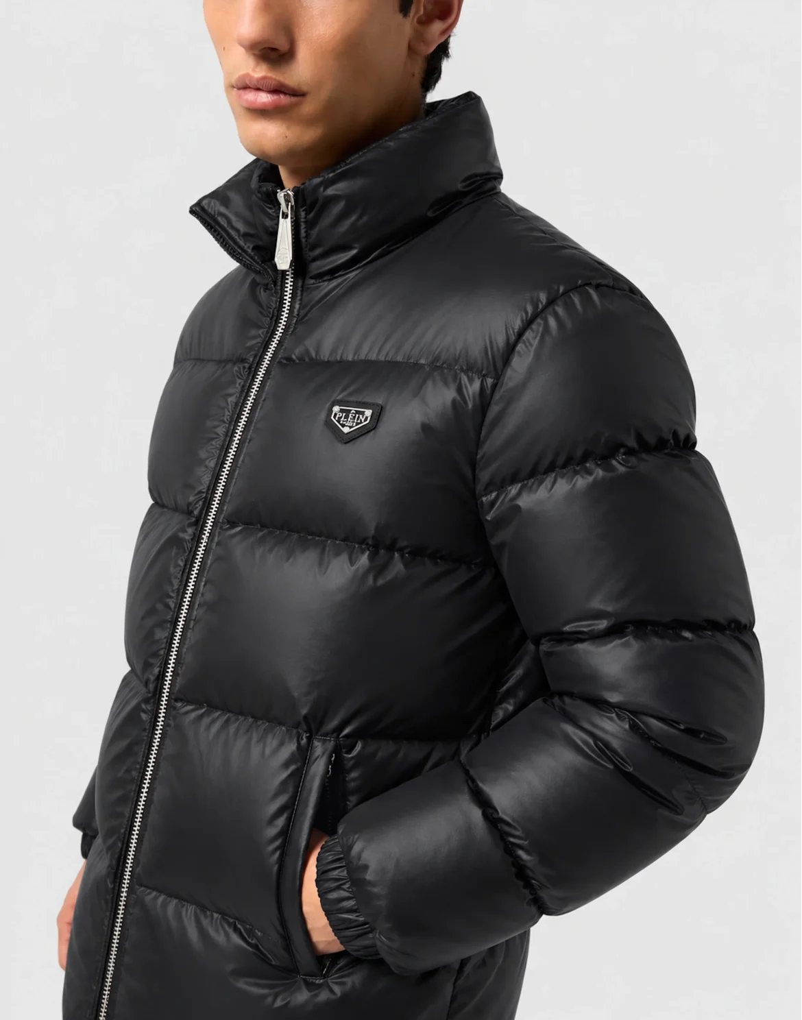 Logo Shiny Nylon Puffer Jacket, цвет: Черный