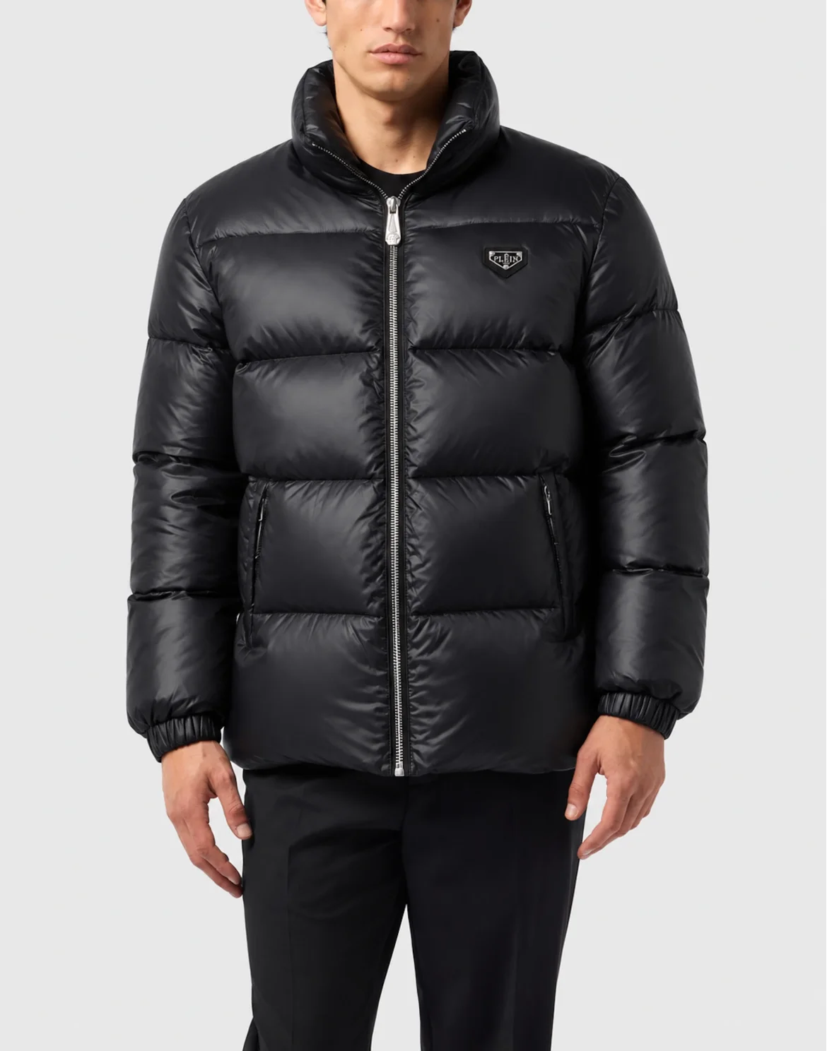 Logo Shiny Nylon Puffer Jacket, цвет: Черный