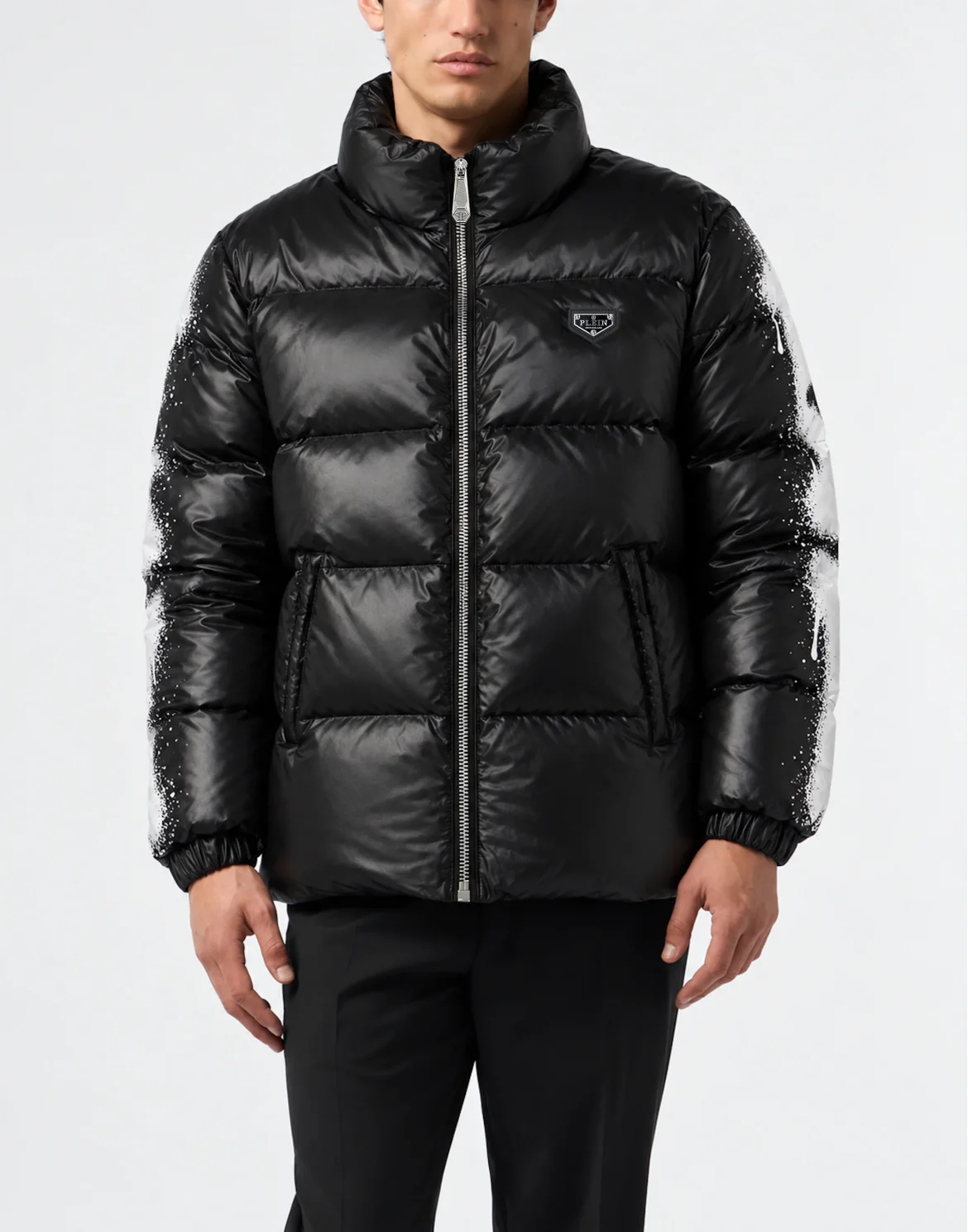 Skeleton Shiny Nylon Puffer Jacket, цвет: Черный