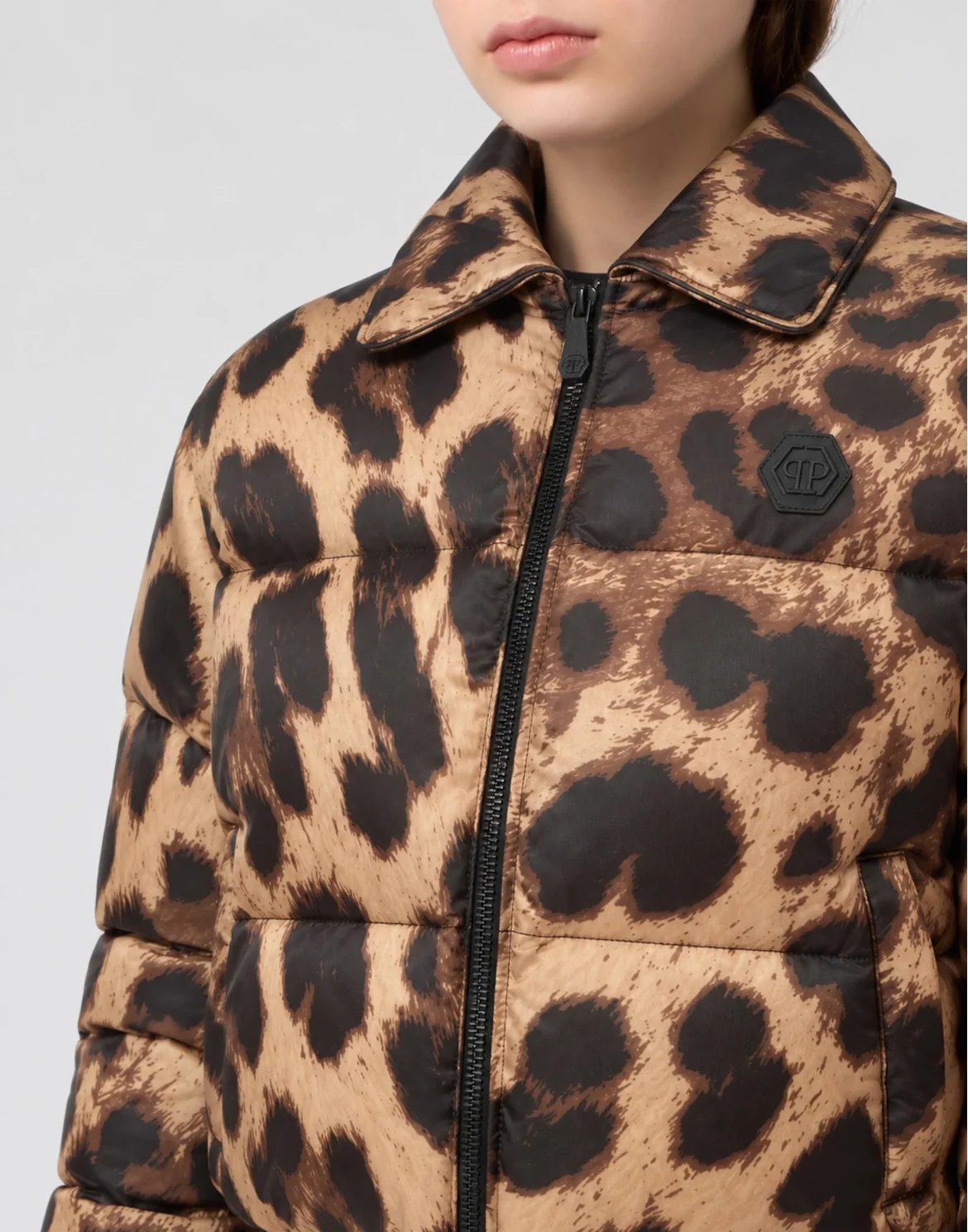 Cropped Nylon Down Jacket, цвет: Леопард