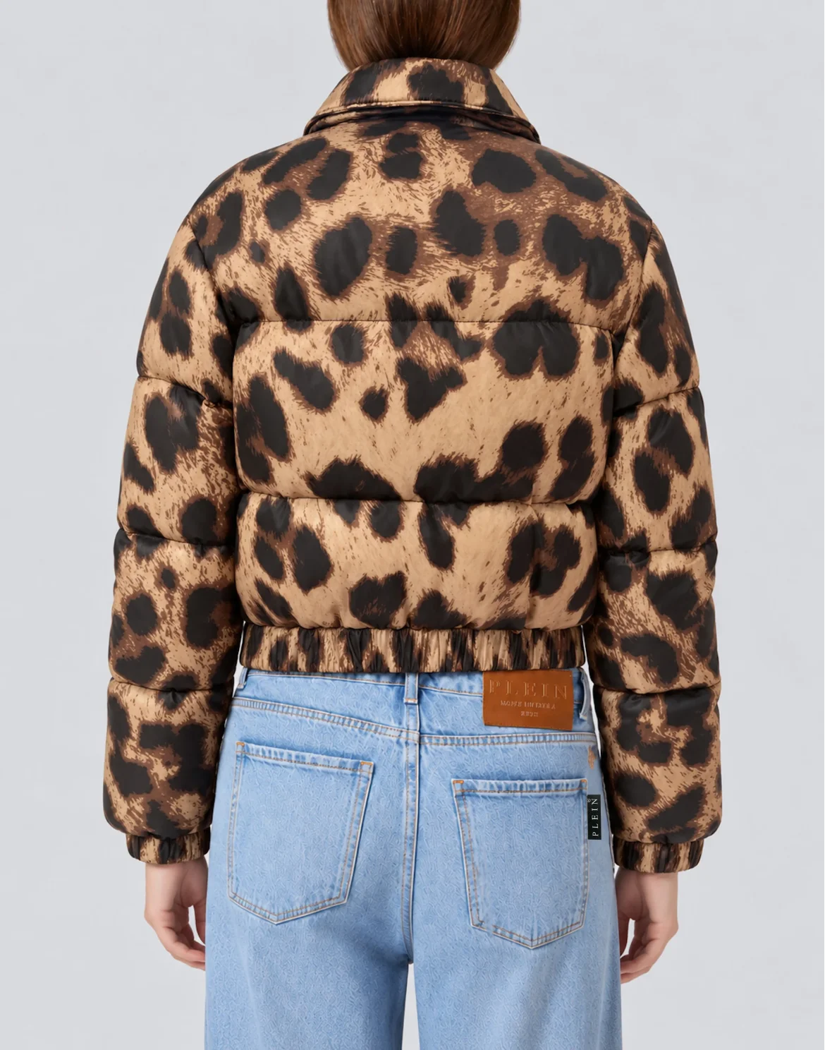 Cropped Nylon Down Jacket, цвет: Леопард