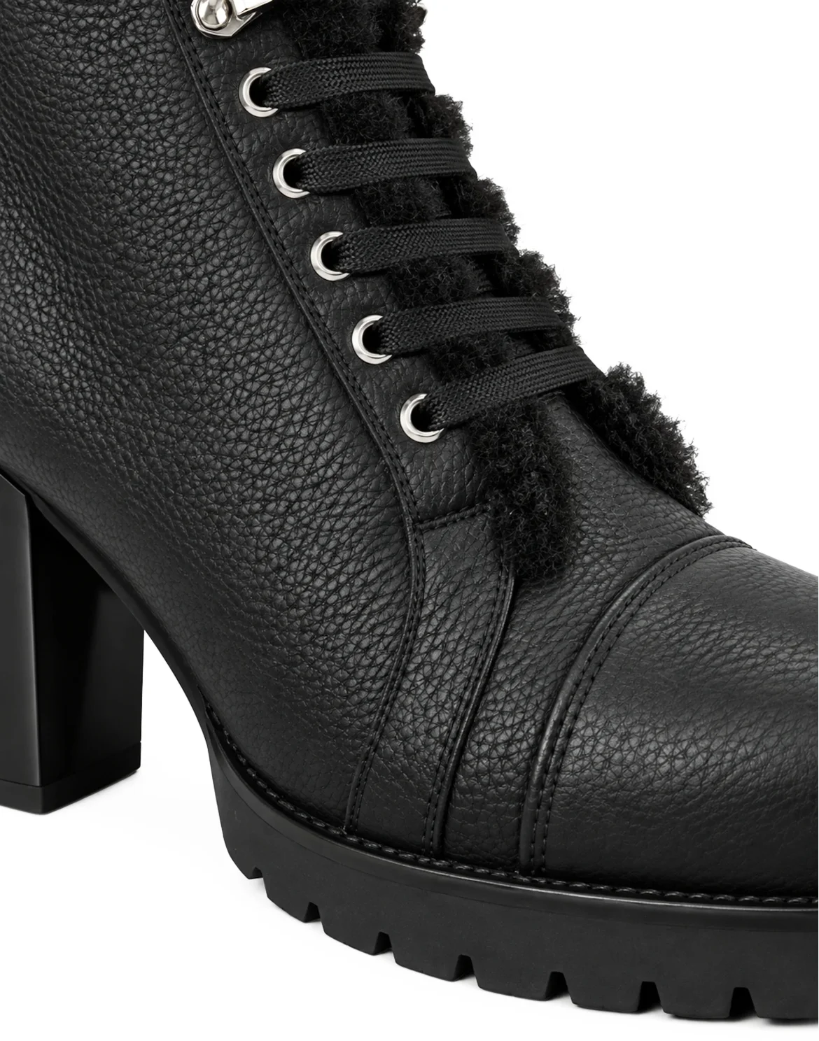 Leather Boots Lo-Heels Fake Fur, цвет: Черный