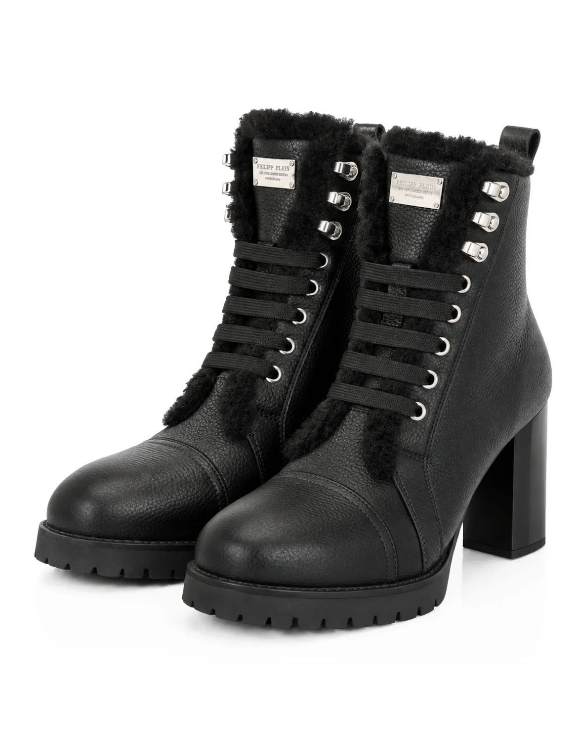 Leather Boots Lo-Heels Fake Fur, цвет: Черный