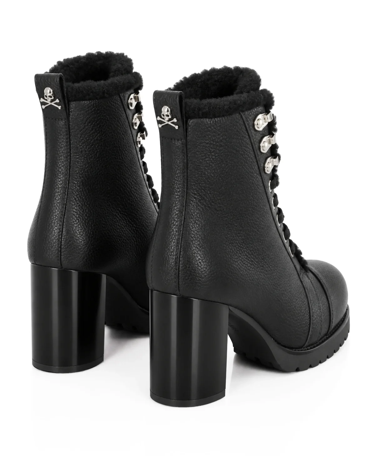 Leather Boots Lo-Heels Fake Fur, цвет: Черный