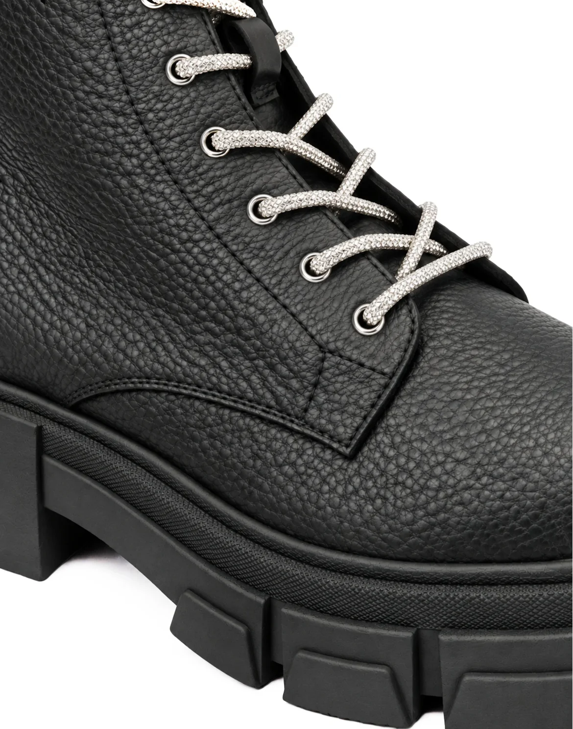 Leather Boots Deer Print Laces Strass, цвет: Черный