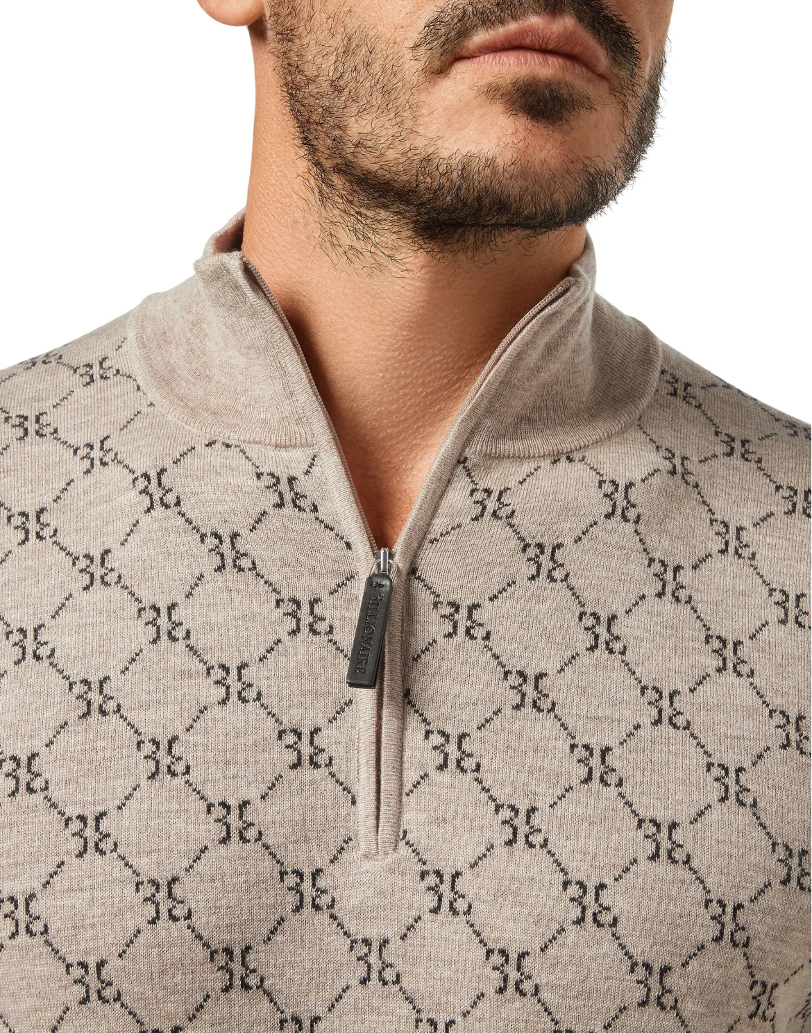 Pullover zip mock Jacquard All over BB, цвет: Бежевый