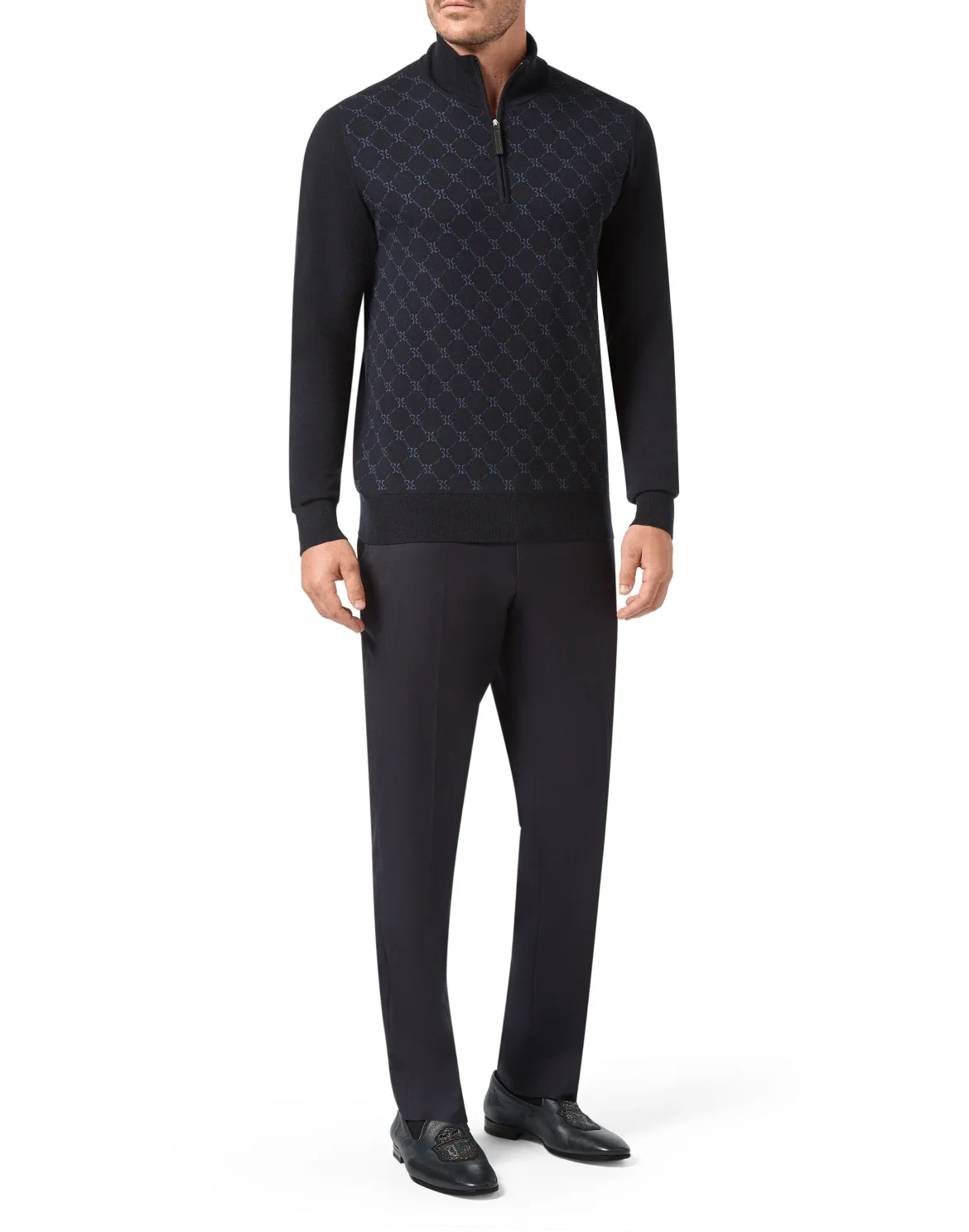 Pullover zip mock Jacquard All over BB, цвет: Синий