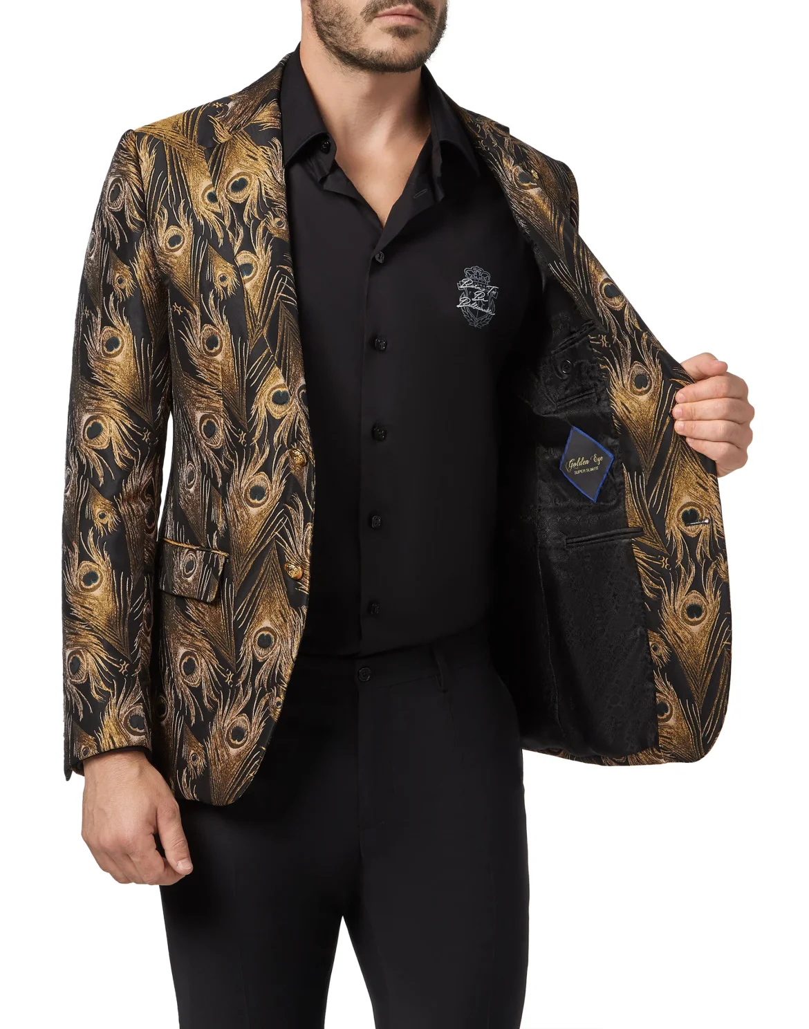 Blazer Super Slim Fit Jacquard Feathers, цвет: Черный
