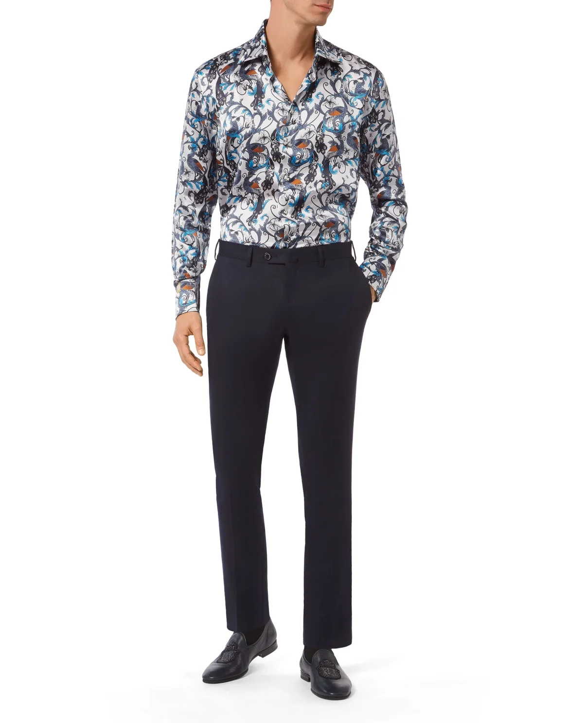 Silk Shirt Silver Cut LS/Flavio Feathers, цвет: Синий