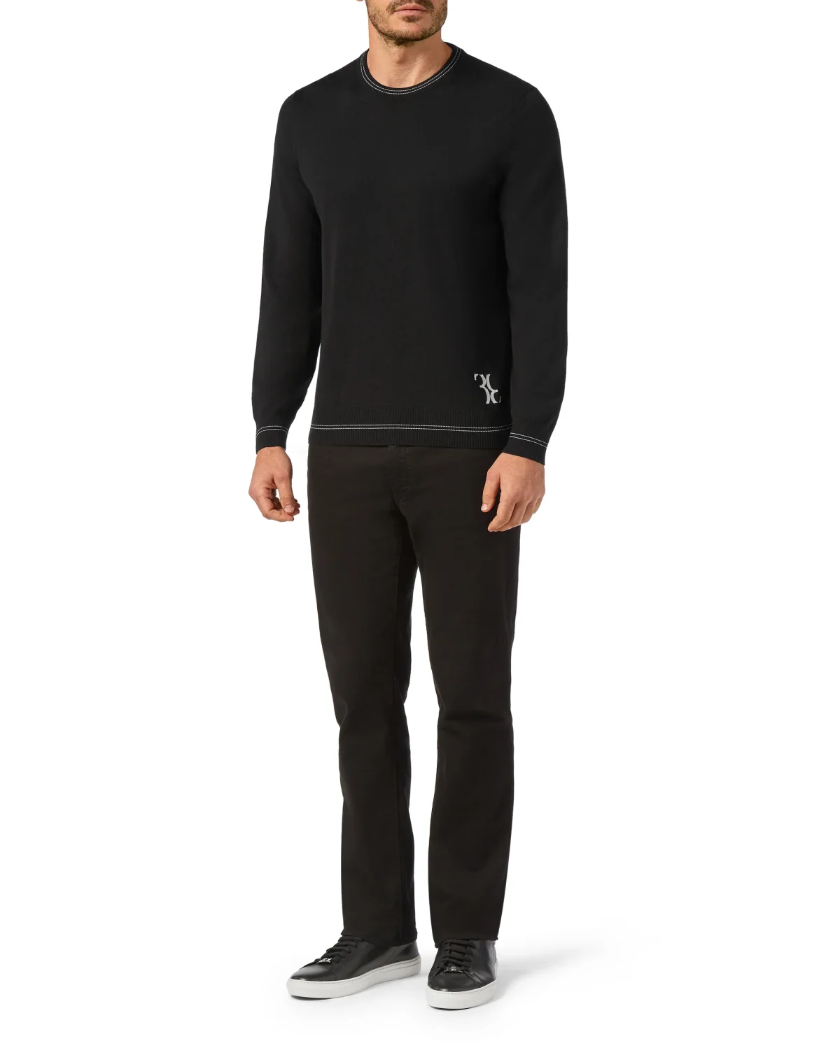 Wool Pullover Round Neck LS Double B, цвет: Черный