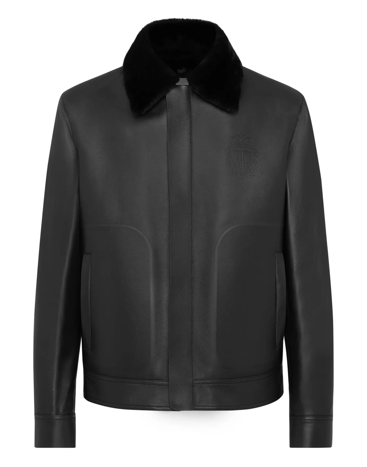 Leather Blouson with fur collar Crest, цвет: Черный