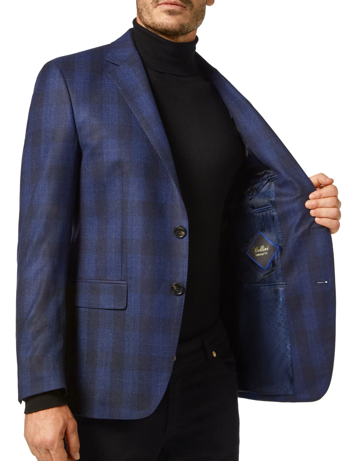 Wool Blazer Tailored Fit Check Crest, цвет: Синий