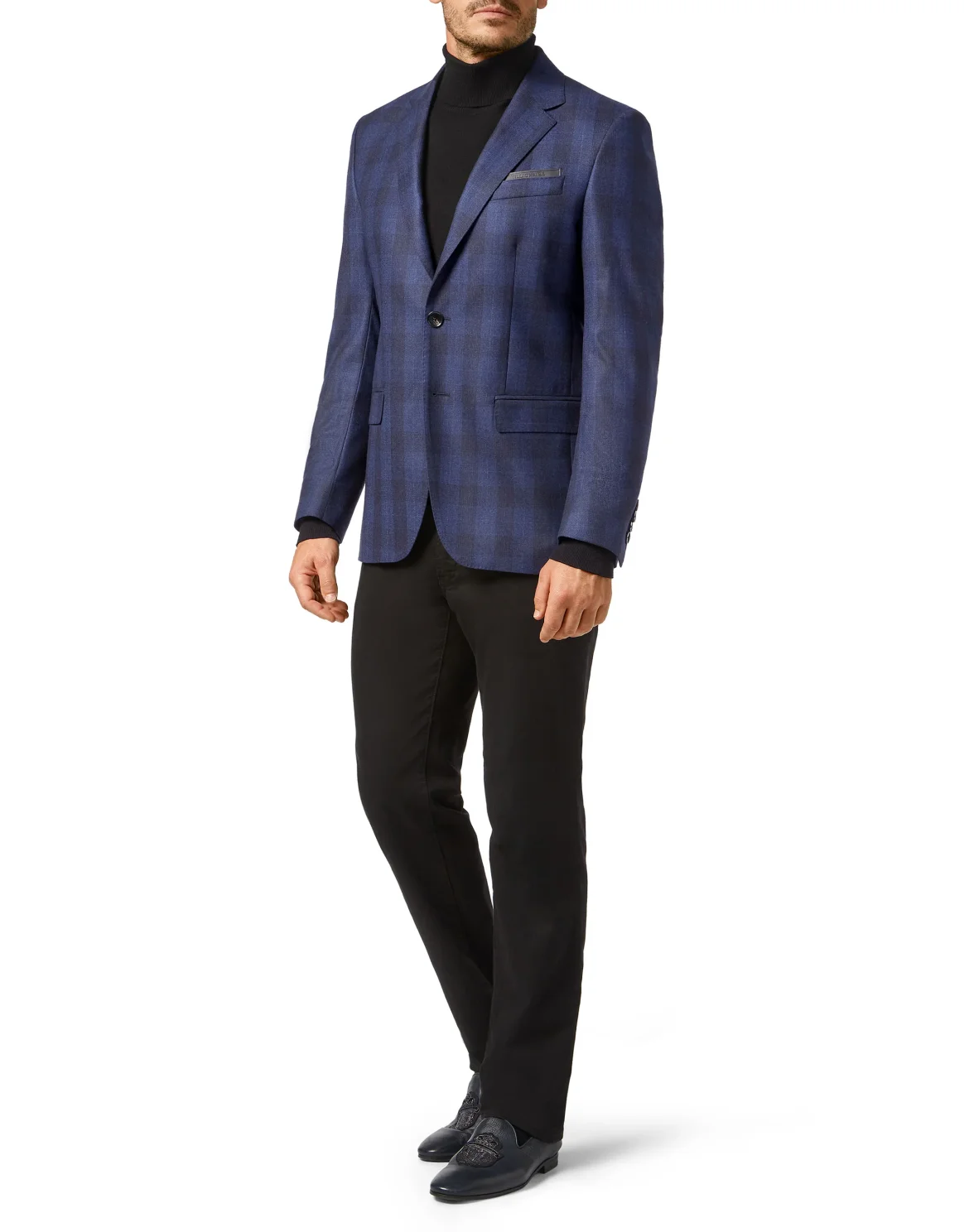 Wool Blazer Tailored Fit Check Crest, цвет: Синий