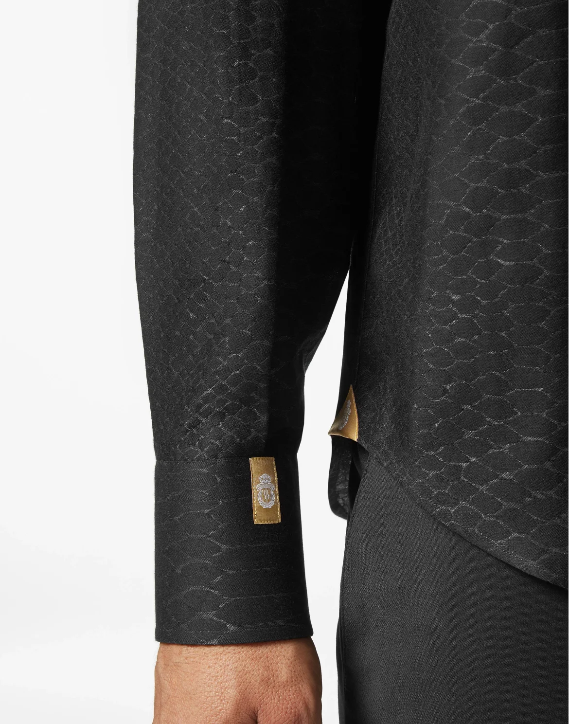Silk Shirt Gold Cut LS Jacquard, цвет: Черный