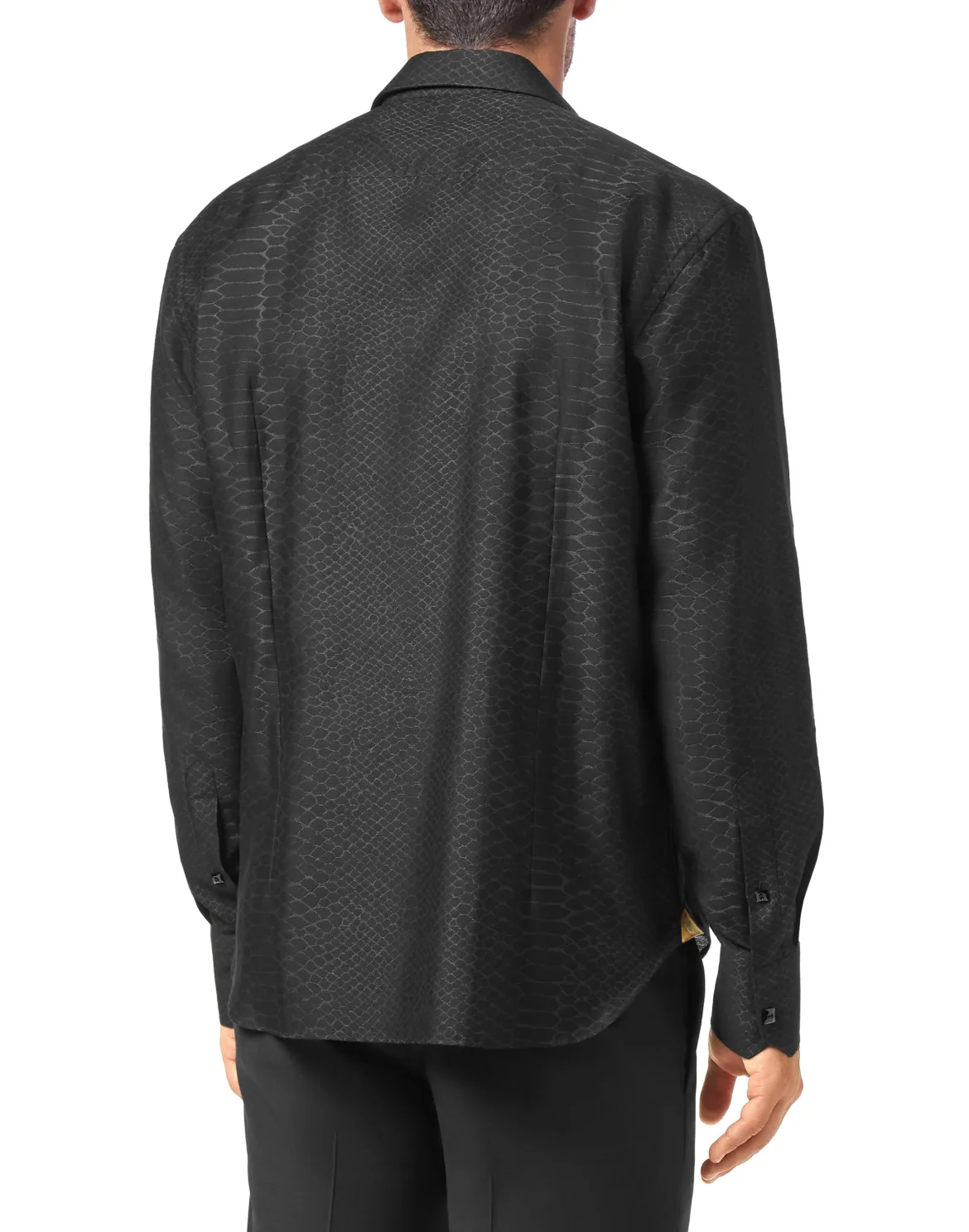 Silk Shirt Gold Cut LS Jacquard, цвет: Черный