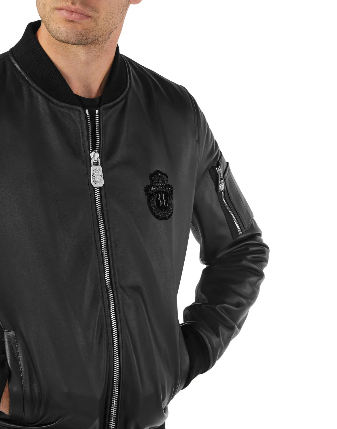 Basic Leather Bomber, цвет: Черный
