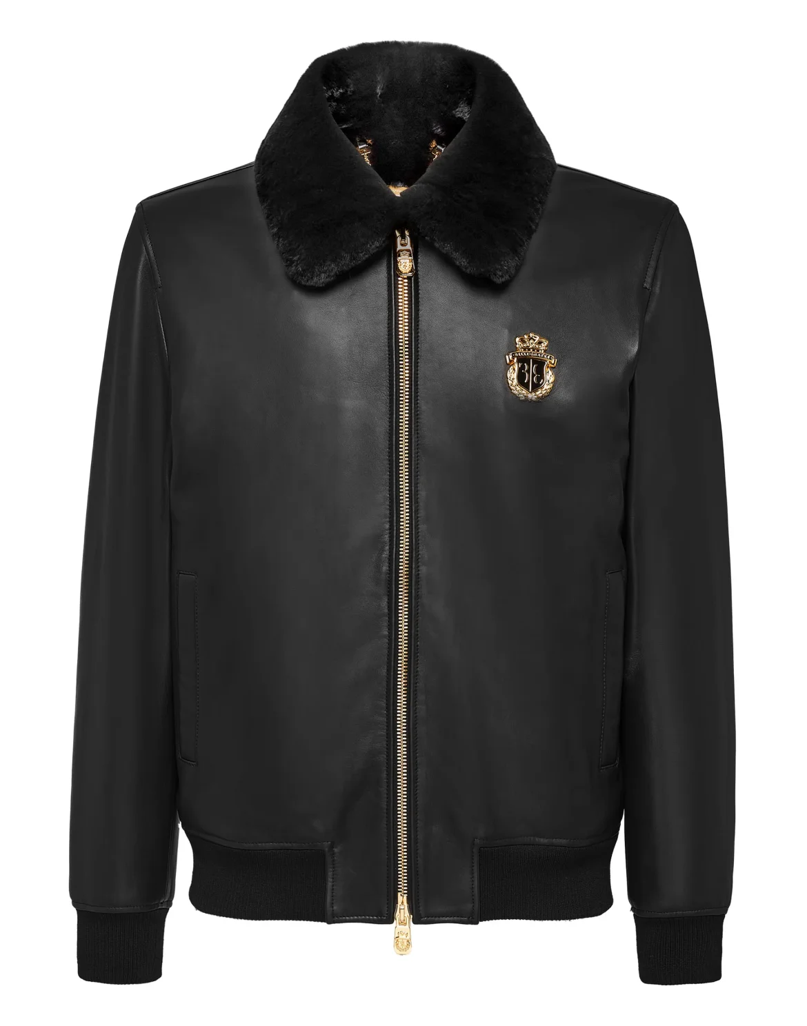 Leather Bomber with Real Fur, цвет: Черный