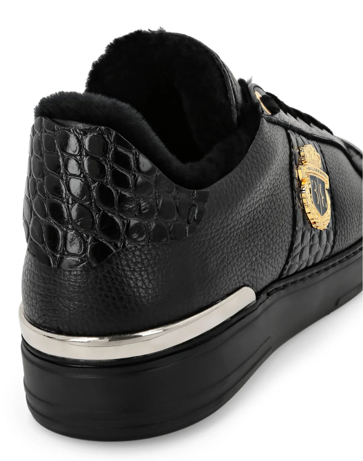 Leather & Shearling Lo-Top Sneakers, цвет: Черный
