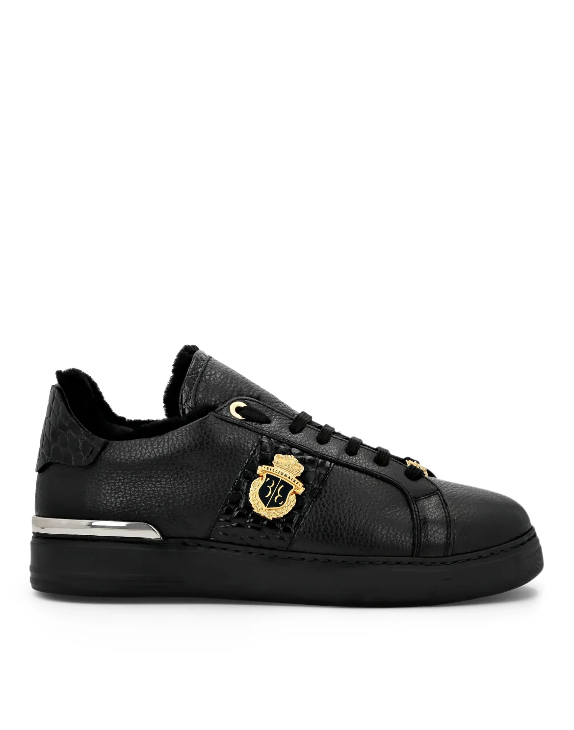 Leather & Shearling Lo-Top Sneakers, цвет: Черный