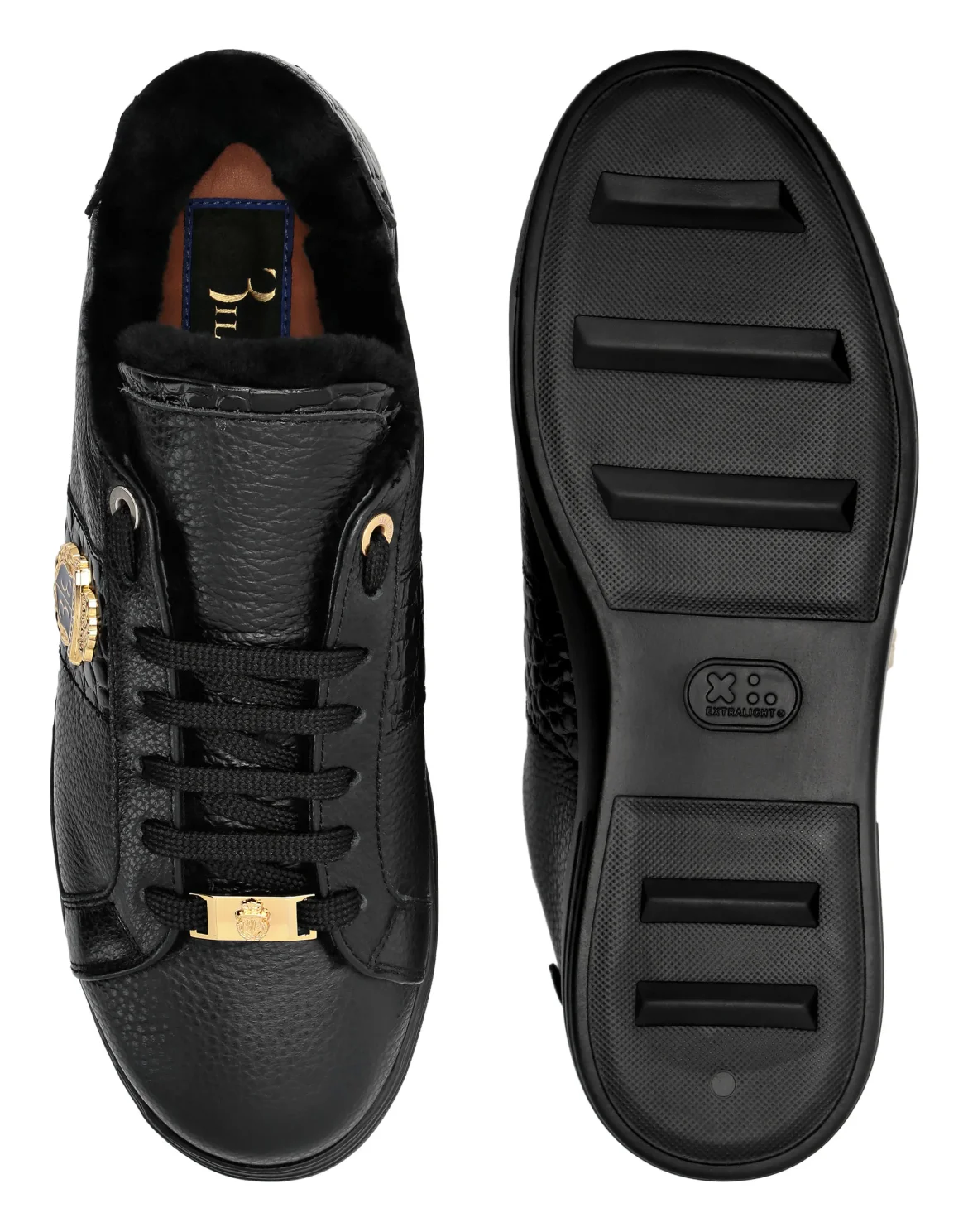 Leather & Shearling Lo-Top Sneakers, цвет: Черный