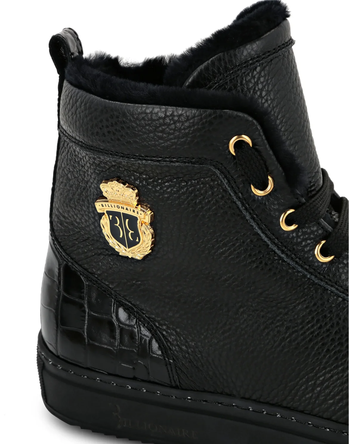 Leather Hi-Top Sneakers with Real Fur, цвет: Черный