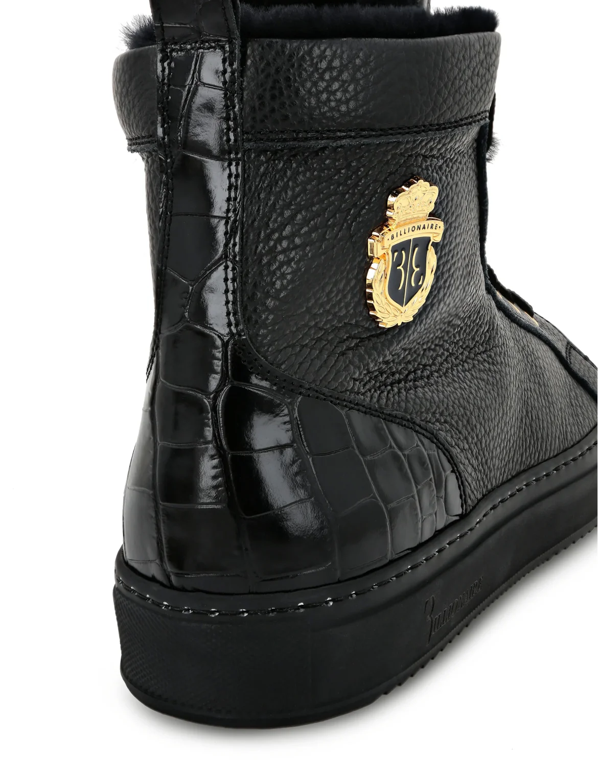 Leather Hi-Top Sneakers with Real Fur, цвет: Черный