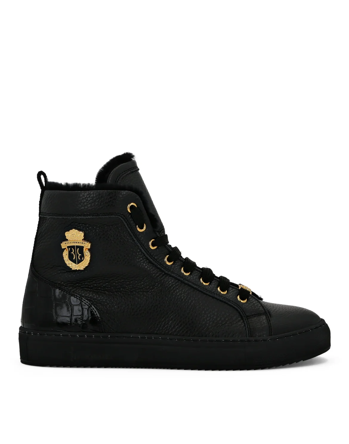 Leather Hi-Top Sneakers with Real Fur, цвет: Черный