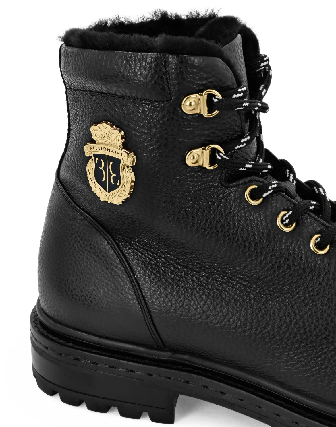 Leather Boots Mid Flat With Fur, цвет: Черный