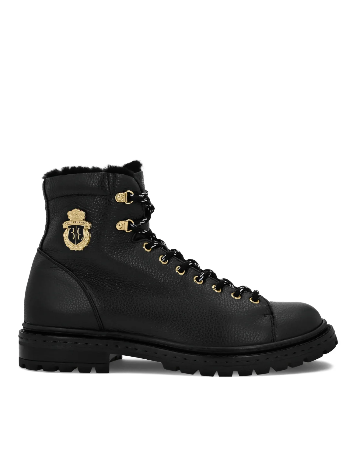 Leather Boots Mid Flat With Fur, цвет: Черный