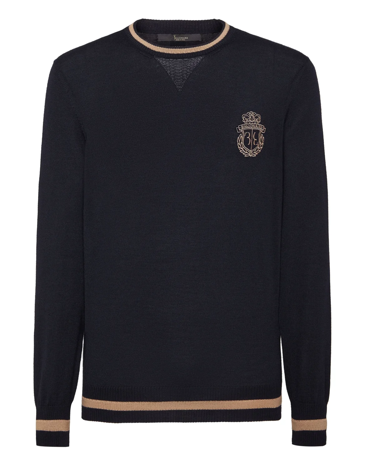 Cashmere & Silk Pullover Round Neck LS with Elaphe Inserts, цвет: Синий
