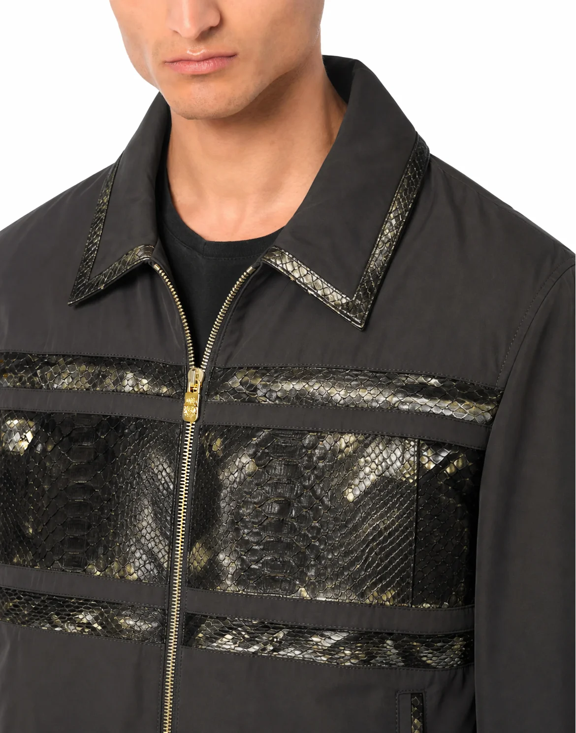 Nylon Jacket With Python Inserts, цвет: Черный