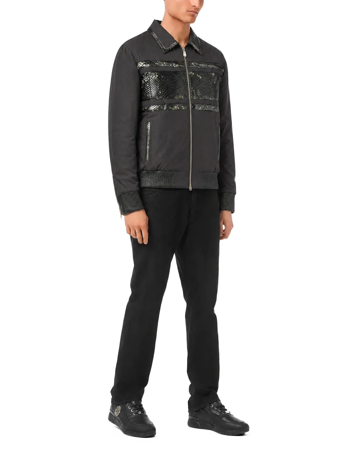 Nylon Jacket With Python Inserts, цвет: Черный