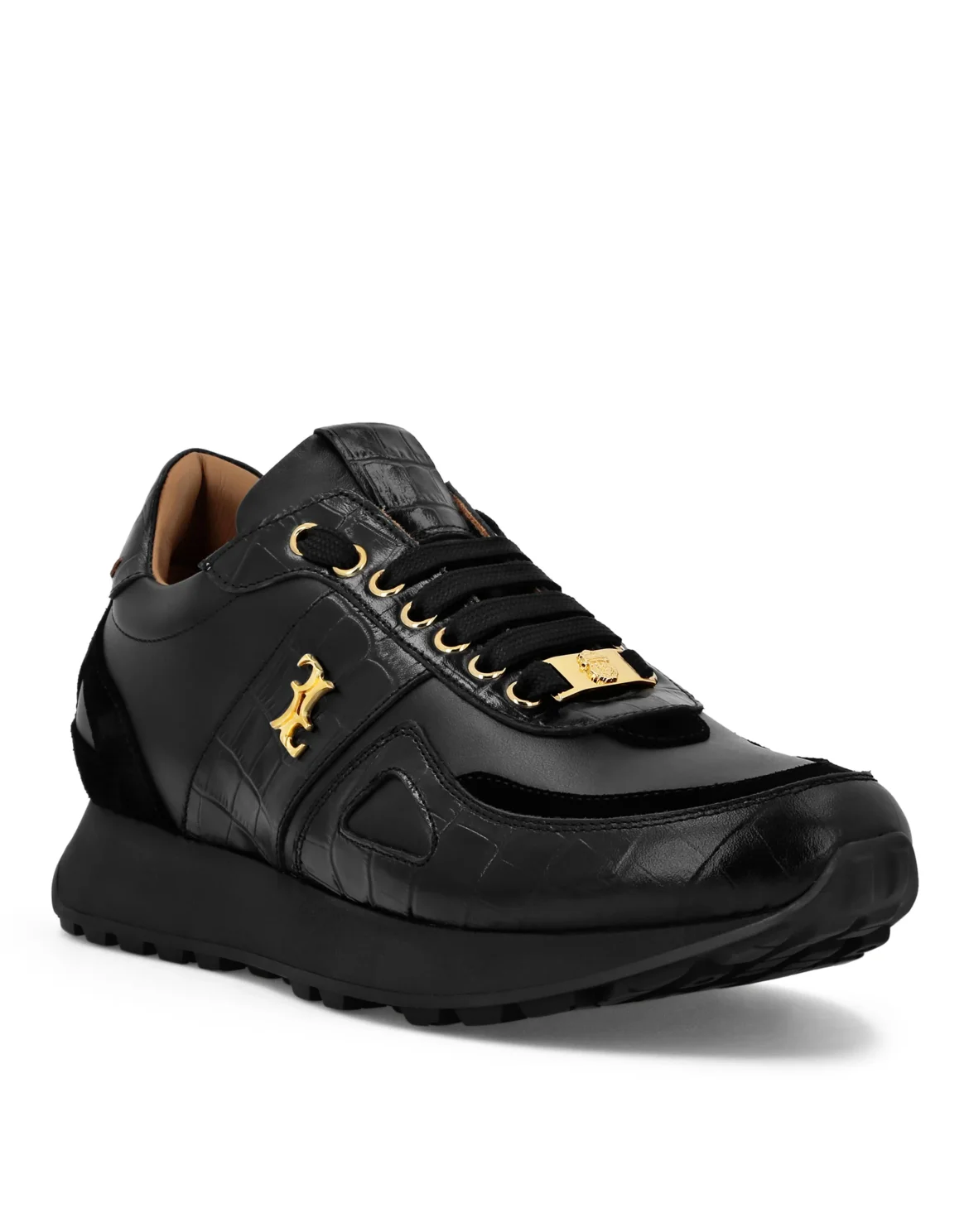Croco Printed Nubuck & Suede Runner, цвет: Черный