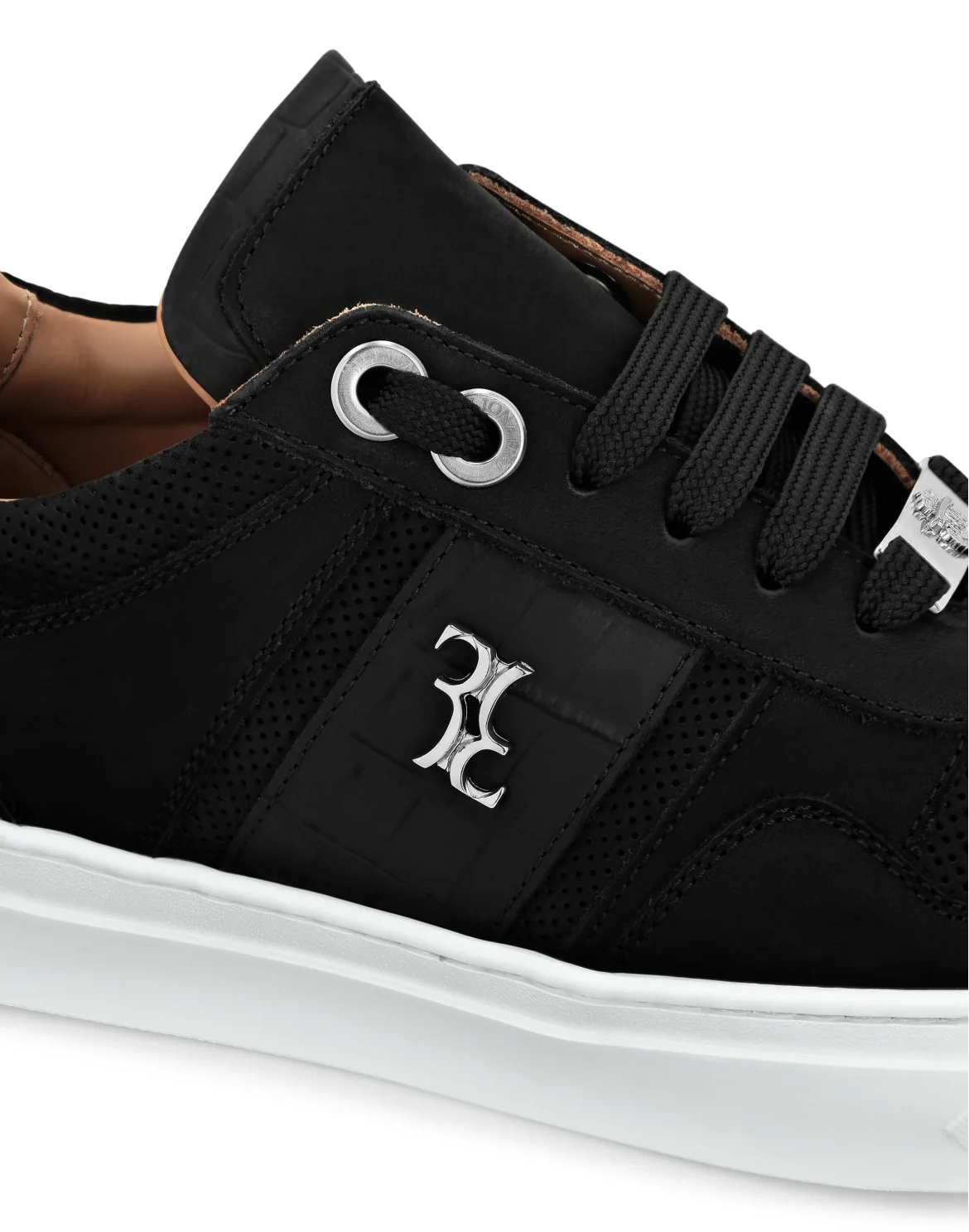 Nabuk Crocco Printed Lo-Top Sneakers, цвет: Черный