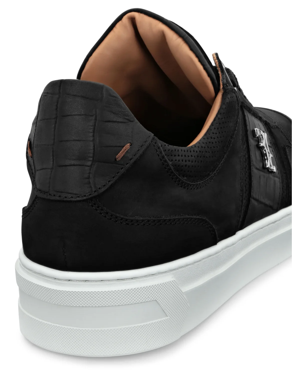 Nabuk Crocco Printed Lo-Top Sneakers, цвет: Черный