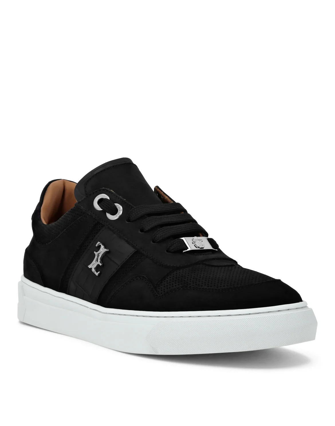 Nabuk Crocco Printed Lo-Top Sneakers, цвет: Черный