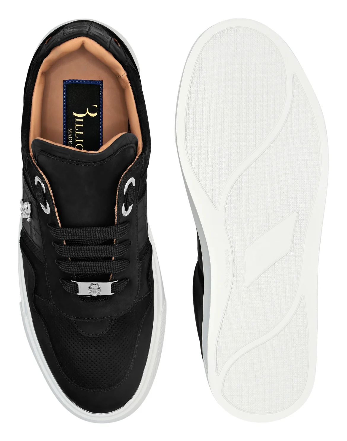 Nabuk Crocco Printed Lo-Top Sneakers, цвет: Черный