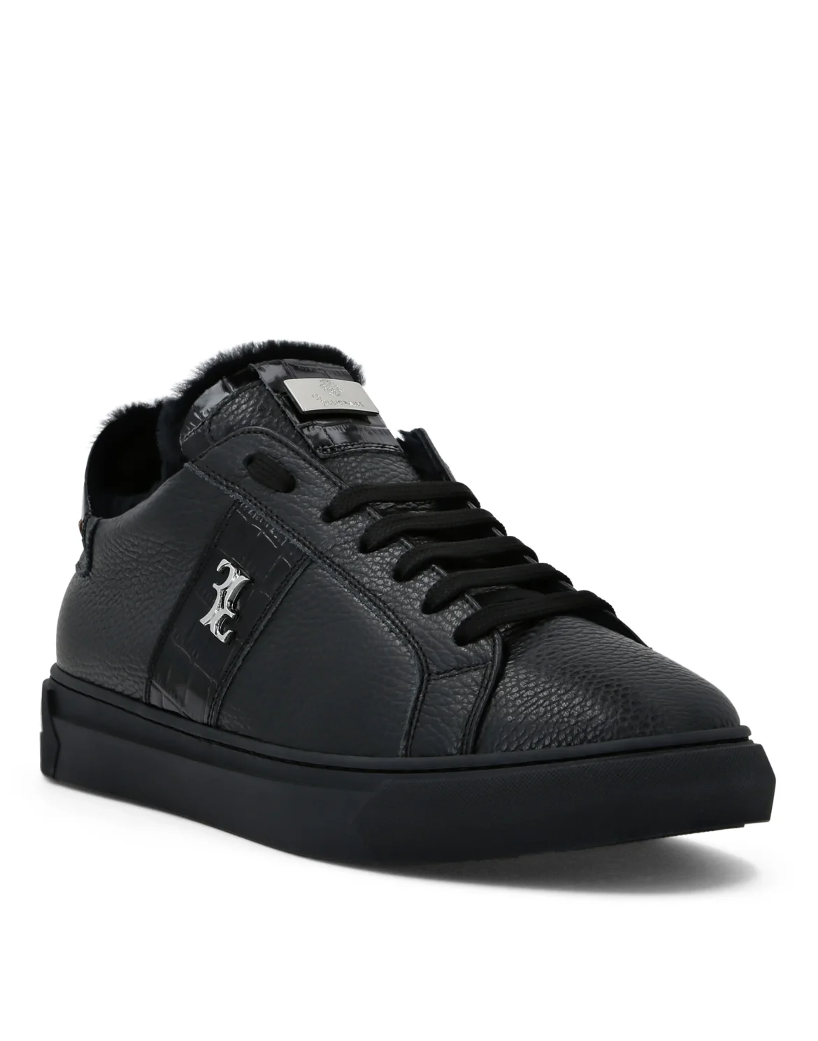 Crocco Leather Lo-Top Sneakers With Fur, цвет: Черный