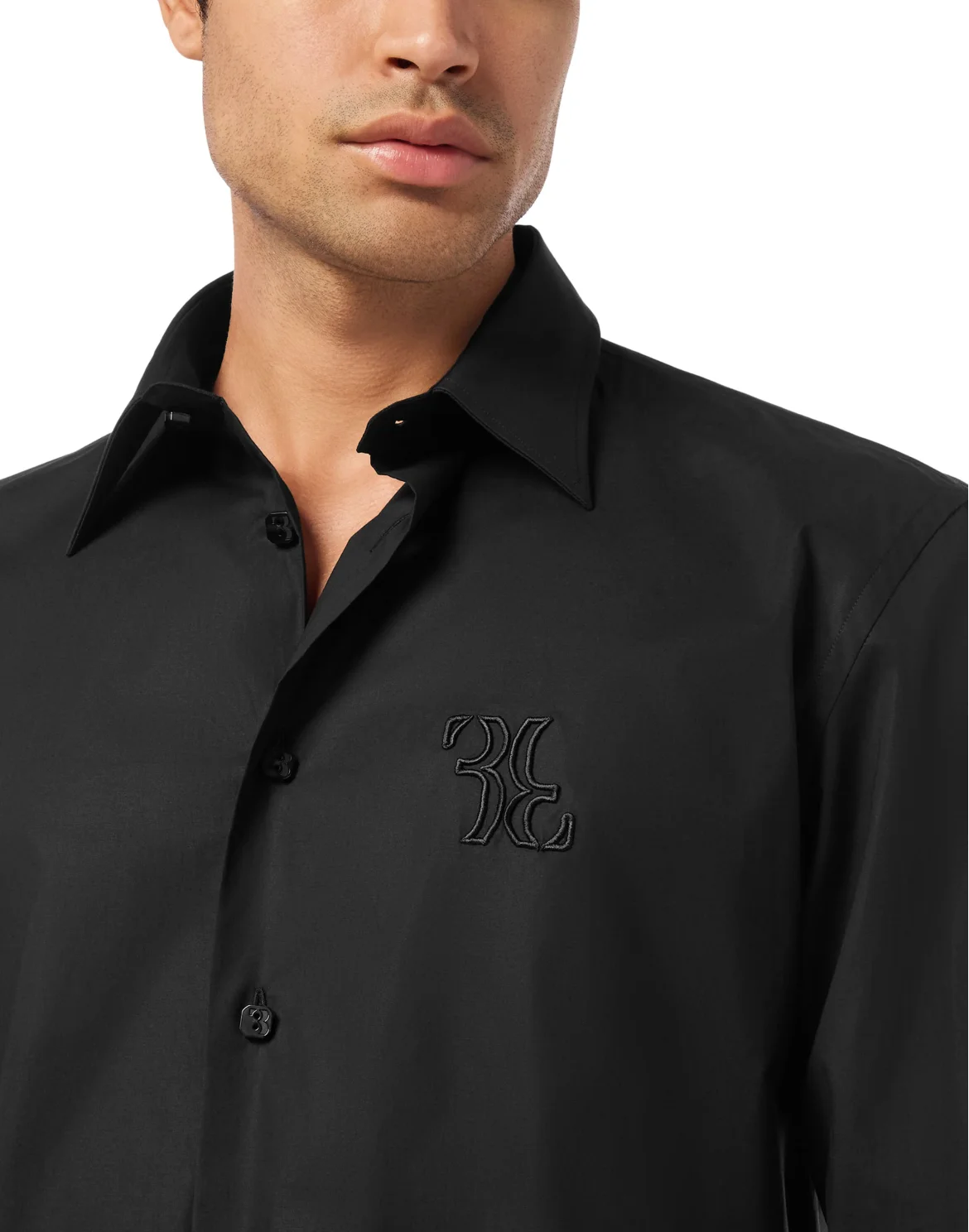 Embroidered Cotton Shirt Loose Fit, цвет: Черный