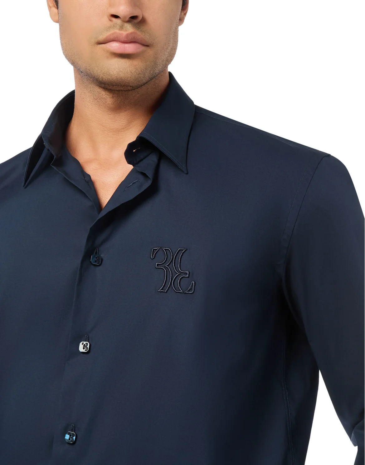 Embroidered Cotton Shirt Loose Fit, цвет: Синий