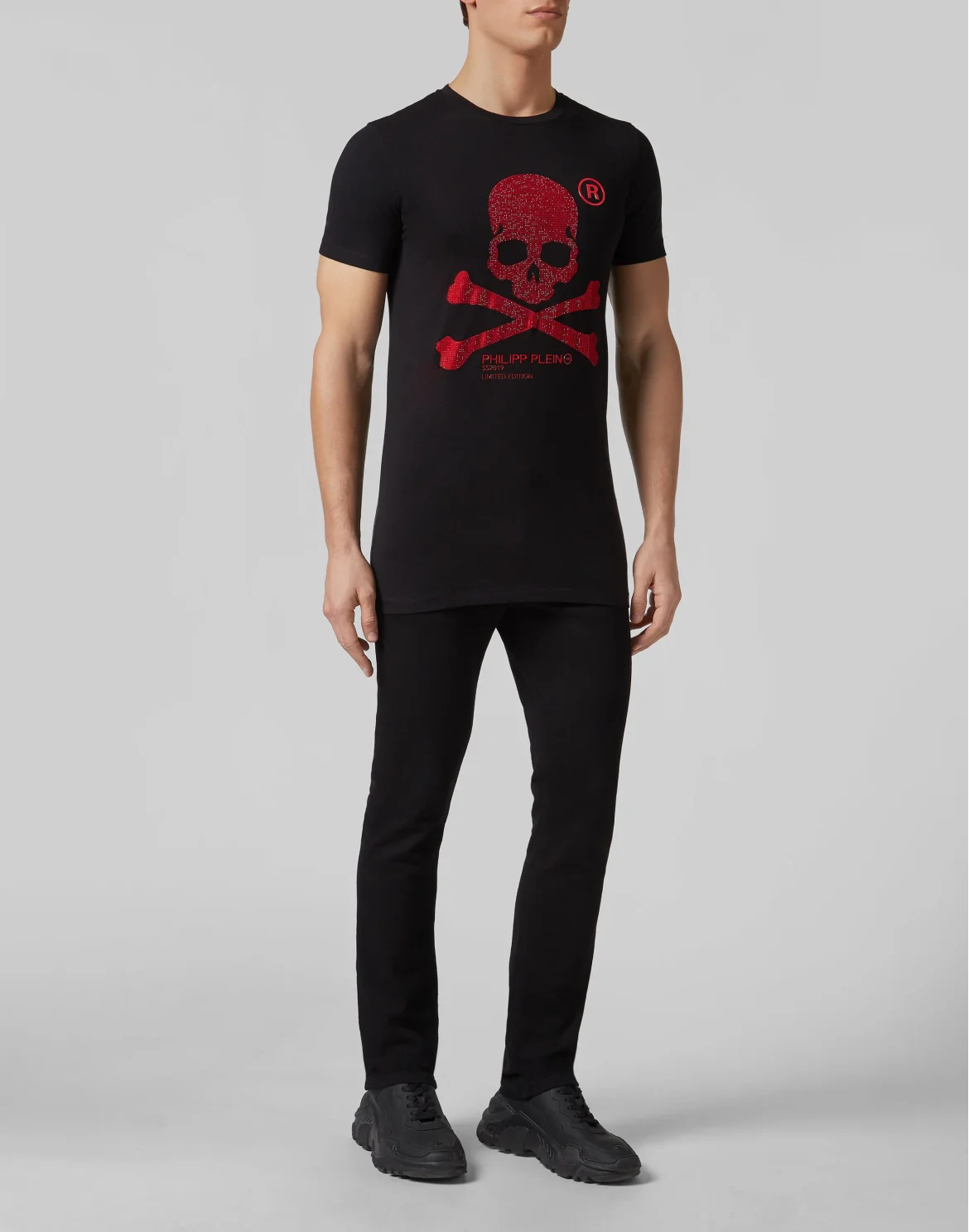 T-shirt Black Cut Round Neck Skull, цвет: Черный