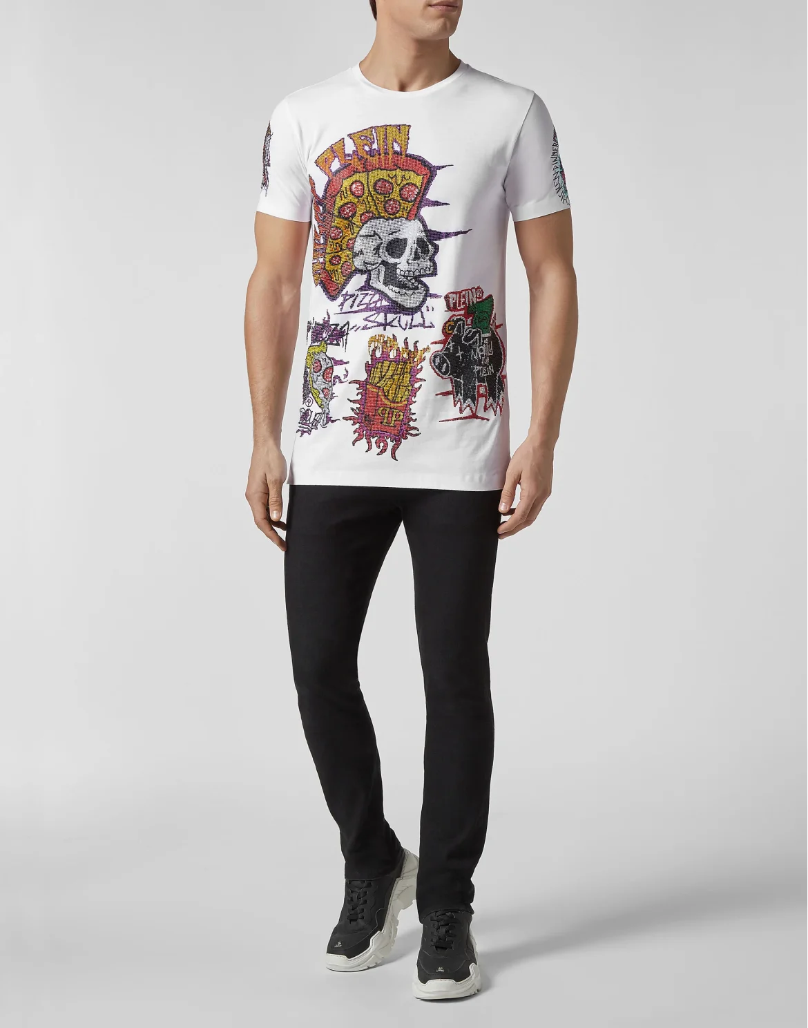 T-shirt Black Cut Round Neck Pizza boy, цвет: Белый