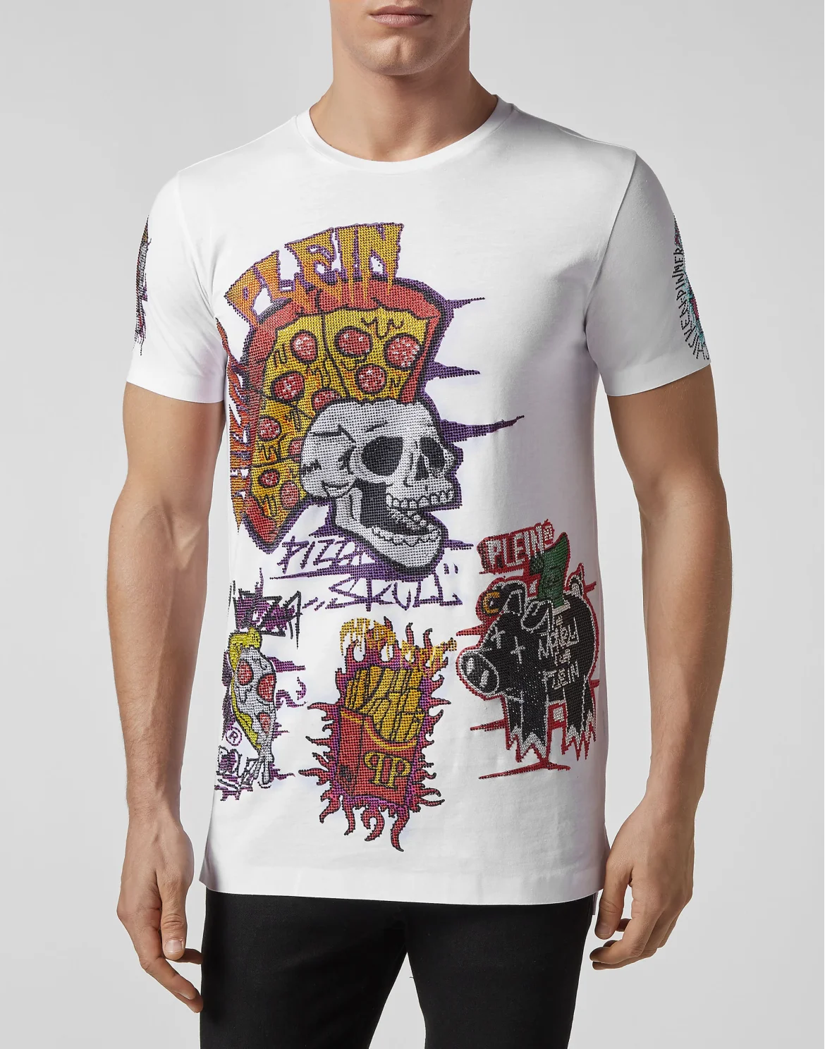 T-shirt Black Cut Round Neck Pizza boy, цвет: Белый