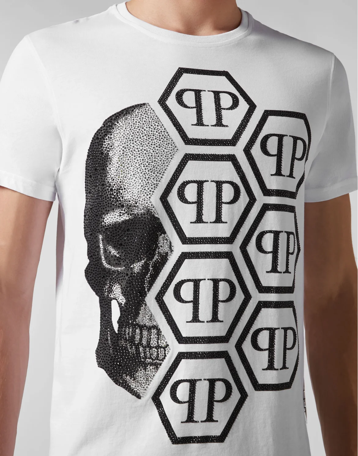T-shirt Black Cut Round Neck Skull, цвет: Белый
