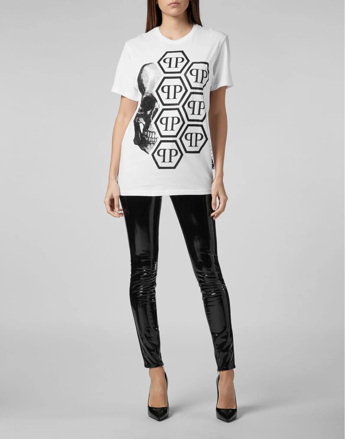 T-shirt Black Cut Round Neck Skull, цвет: Белый