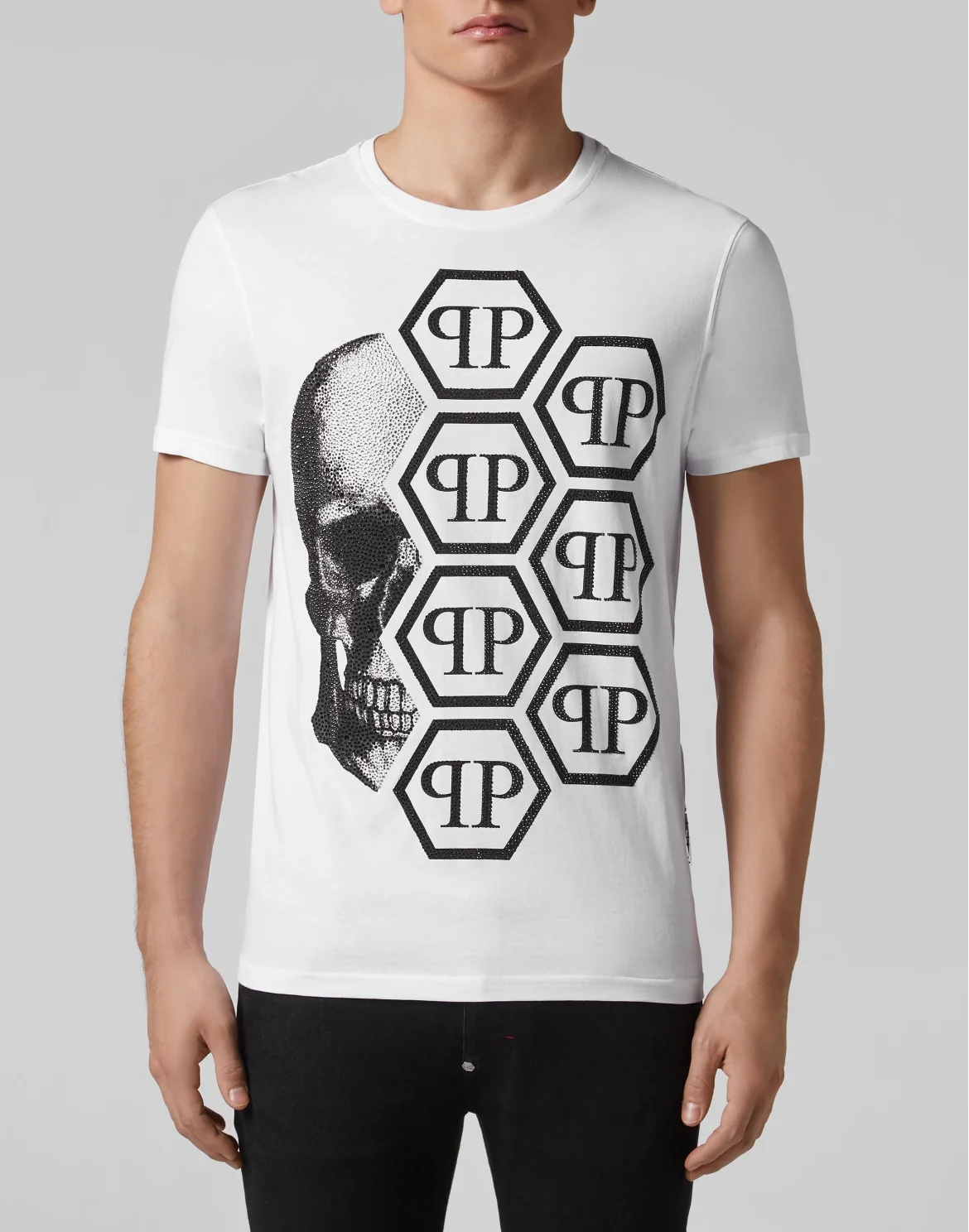T-shirt Black Cut Round Neck Skull, цвет: Белый