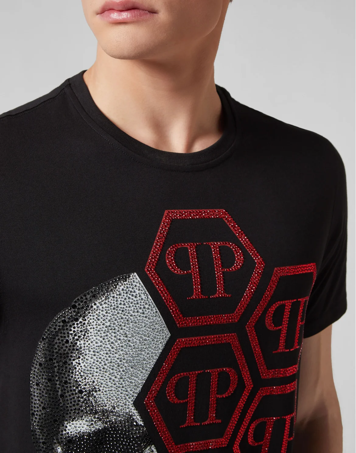 T-shirt Black Cut Round Neck Skull, цвет: Черный